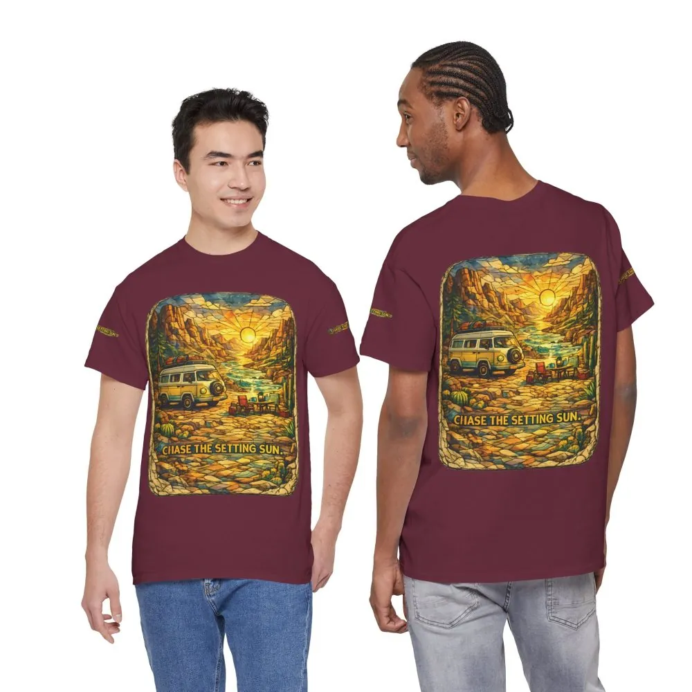 1703589993912681644_2048.jpeg Unisex Heavy Cotton Tee — "Chase The Settings Sun" Design Cubic-Line