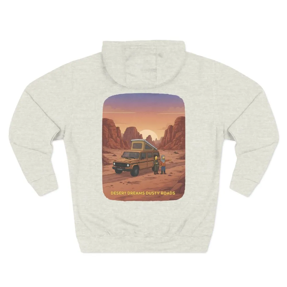 Three-Panel Fleece Hoodie - "Desert Dreams Dusty Roads" Design Sitcom-Line
