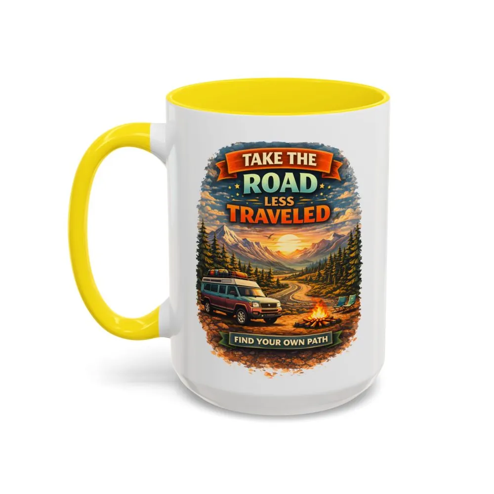17042344439910265573_2048.jpeg Accent Coffee Mug (11, 15oz) — "Take The Road Less Traveled" Design Scenic-Line
