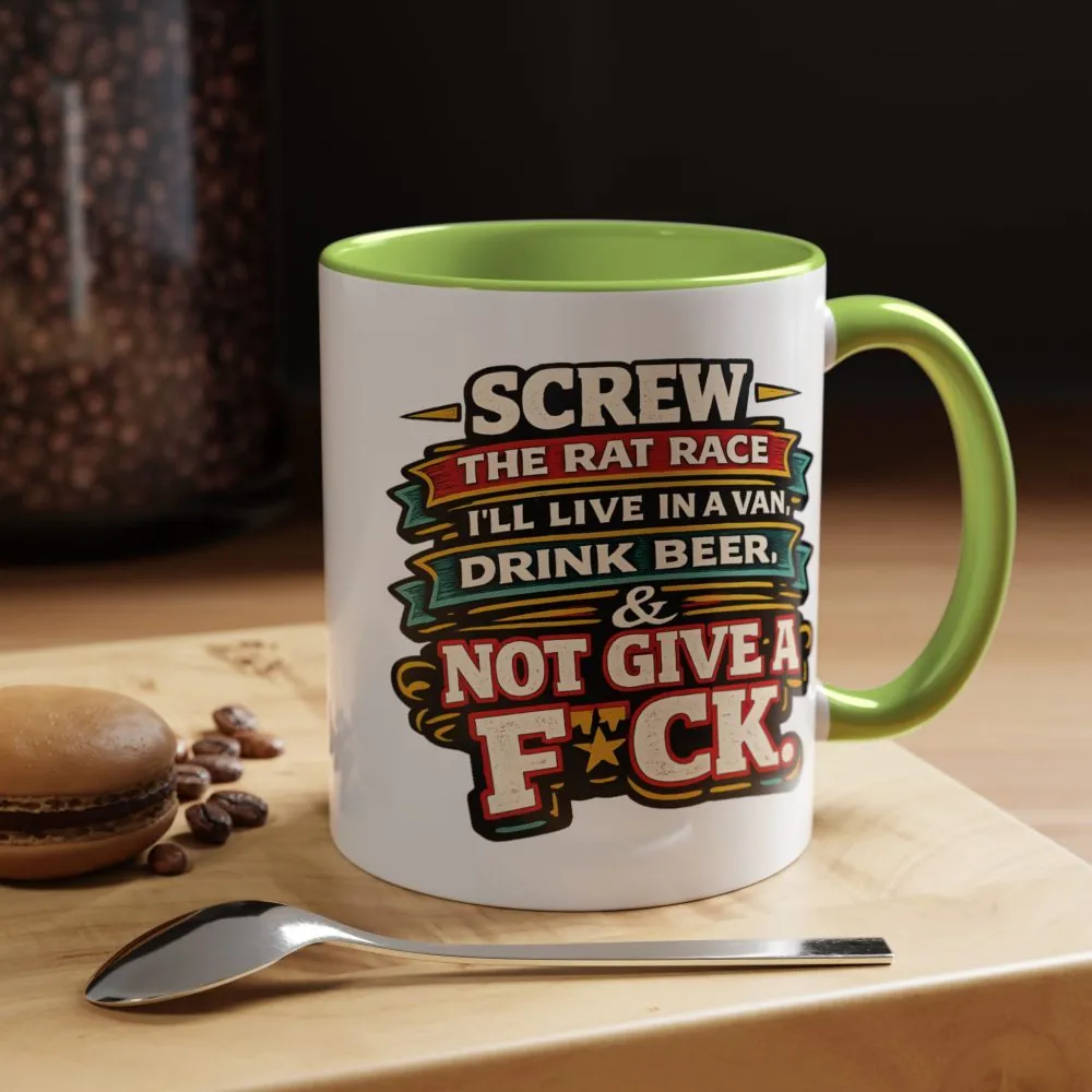 Accent Coffee Mug (11, 15oz) — "Screw The Rat Race" Design F**K-Line