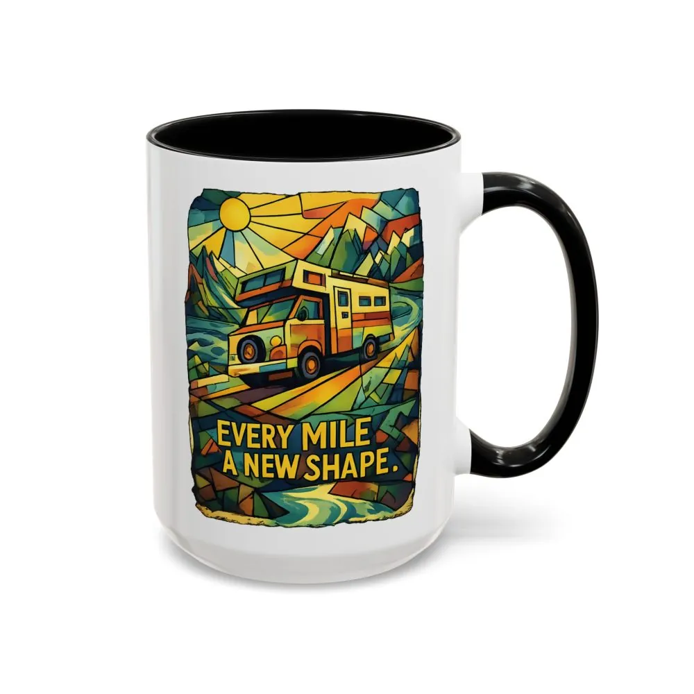 Accent Coffee Mug (11, 15oz) — "Every Mile A New Shape" Design Cubic-Line
