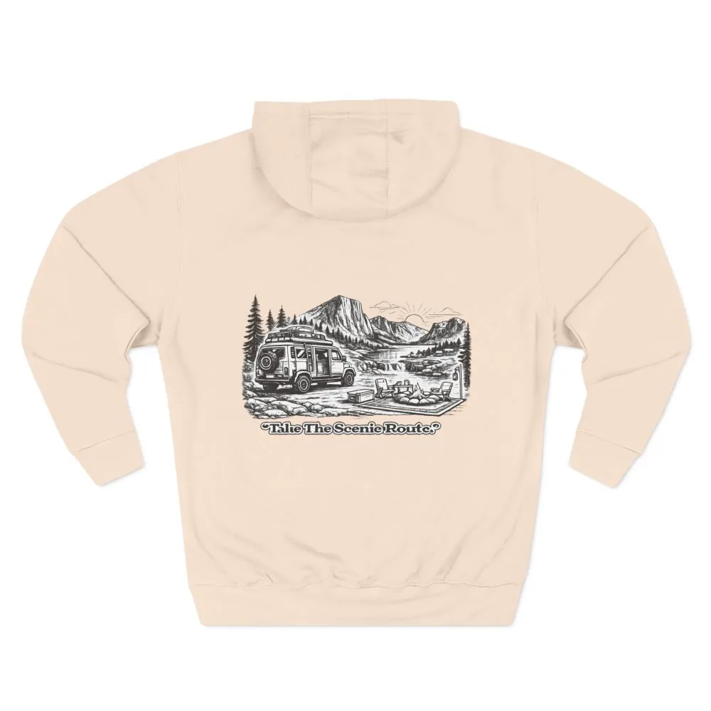 17050812213899914875_2048.jpeg Three-Panel Fleece Hoodie - "Take The Scenic Route" Design Minimal-Line