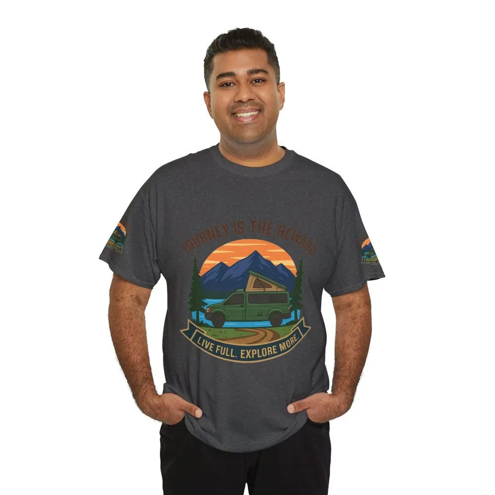 17050893101872235736_2048.jpeg Unisex Heavy Cotton Tee — "Journey Is The Reward Tee" Adventure Camper Van Graphic T-Shirt