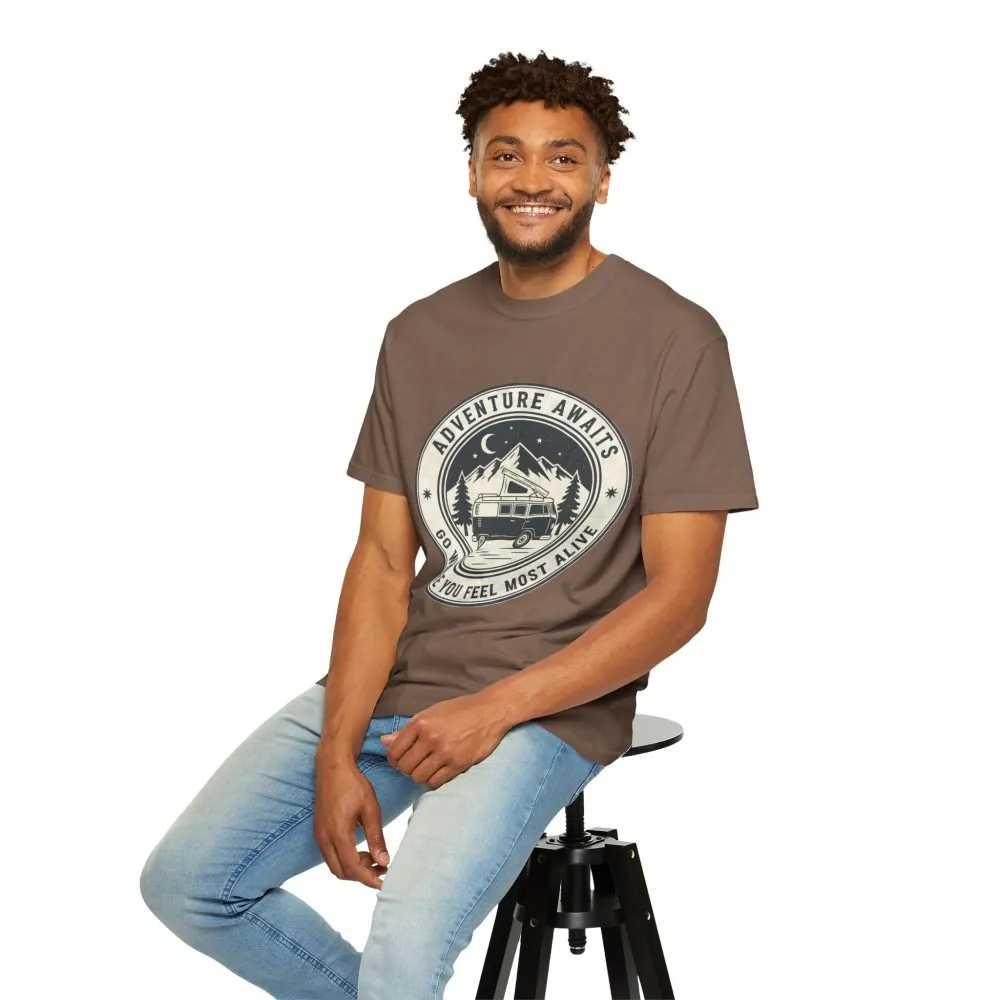 17053248046459509927_2048.jpeg T-Shirt — "Adventure Awaits-Go Where You Feel Most Alive" (Front + Back Printed) Outdoor Travel Tee
