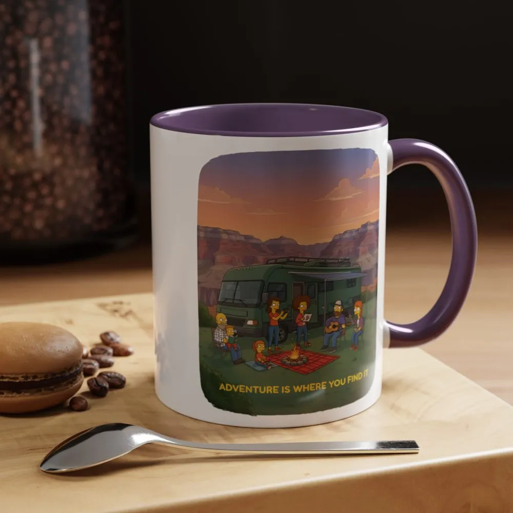 Accent Coffee Mug (11, 15oz) — "Adventure Is Where You Find It" Design Sitcom-Line