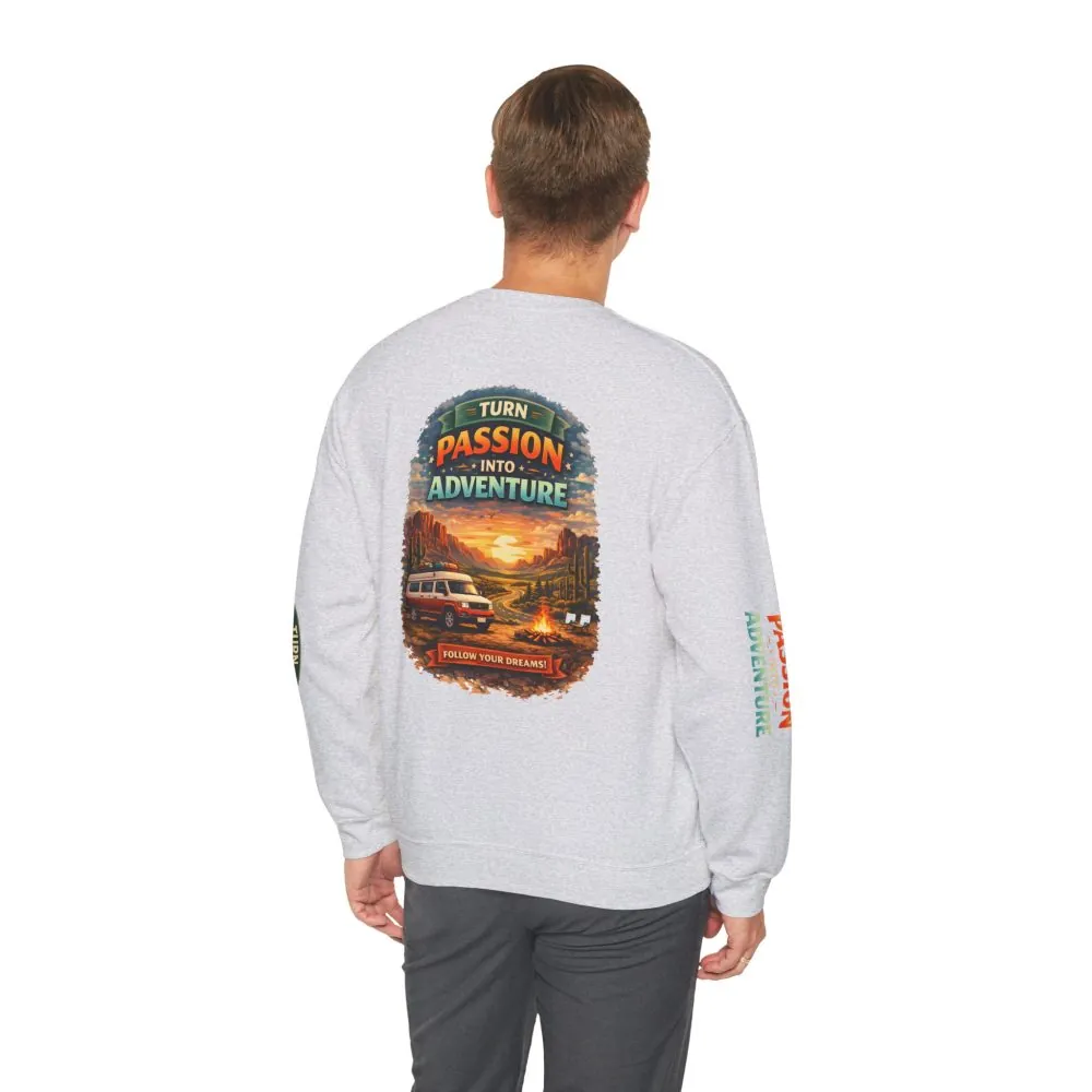 Unisex Heavy Blend™ Crewneck Sweatshirt — "Turn Passion Into Adventure" Design Scenic-Line