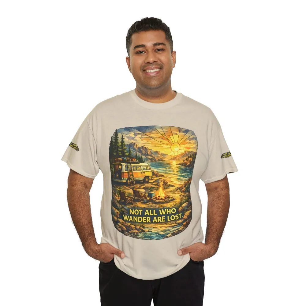 Unisex Heavy Cotton Tee — "Not All Who Wander Are Lost " Design Cubic-Line