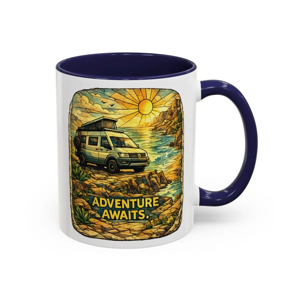 Accent Coffee Mug (11, 15oz) — "Adventure Awaits" Design Cubic-Line