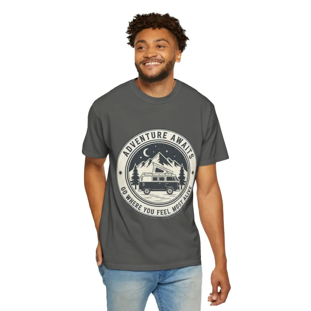 1709814023026089050_2048.jpeg T-Shirt — "Adventure Awaits-Go Where You Feel Most Alive" (Front + Back Printed) Outdoor Travel Tee