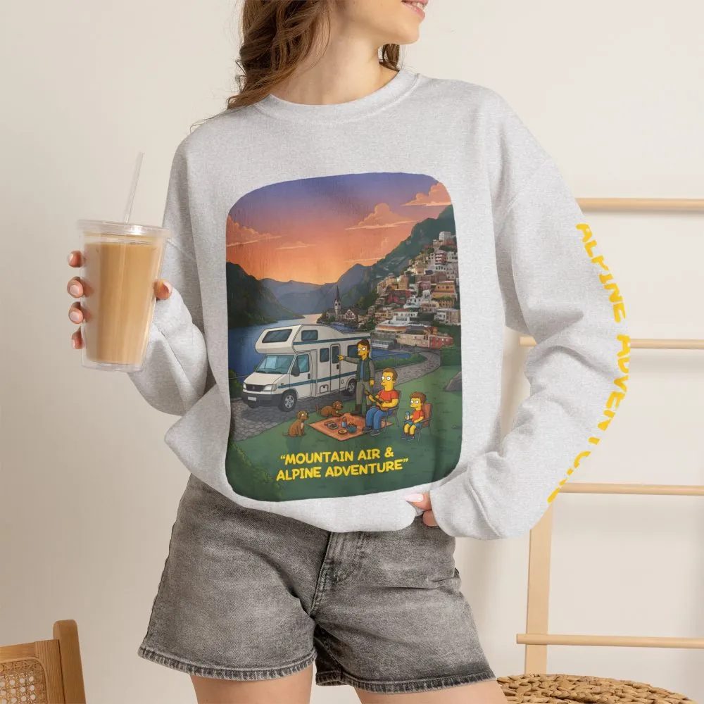 Unisex Heavy Blend™ Crewneck Sweatshirt — "Mountain Air-Alpine Adventure" Design Sitcom-Line