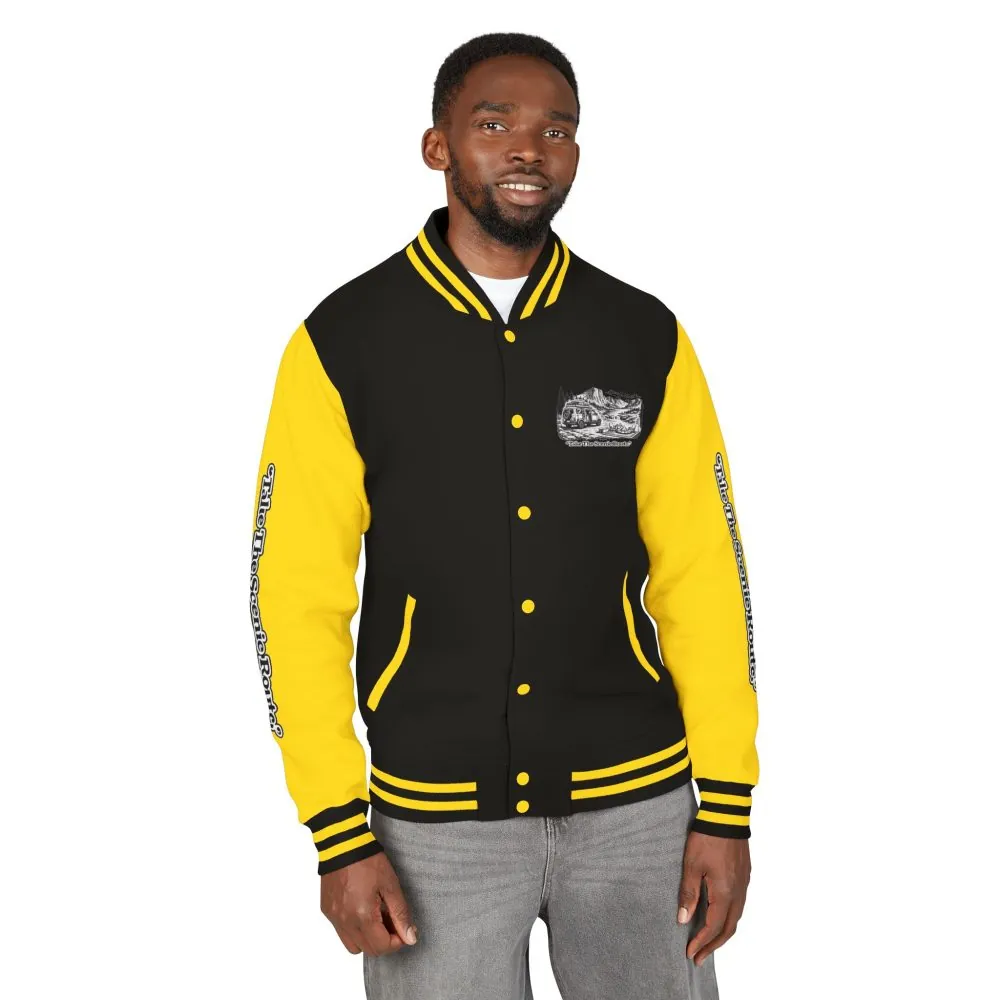 171237121680111766_2048.jpeg Unisex Heavyweight Letterman Jacket — "Take The Scenic Route" Travel Varsity Coat