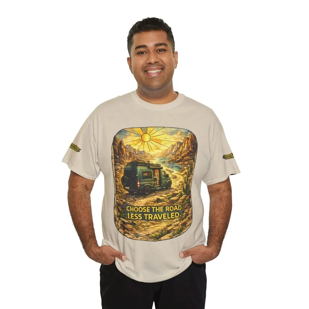 17135351153530705131_2048.jpeg Unisex Heavy Cotton Tee — "Choose The Road Less Traveled" Design Cubic-Line