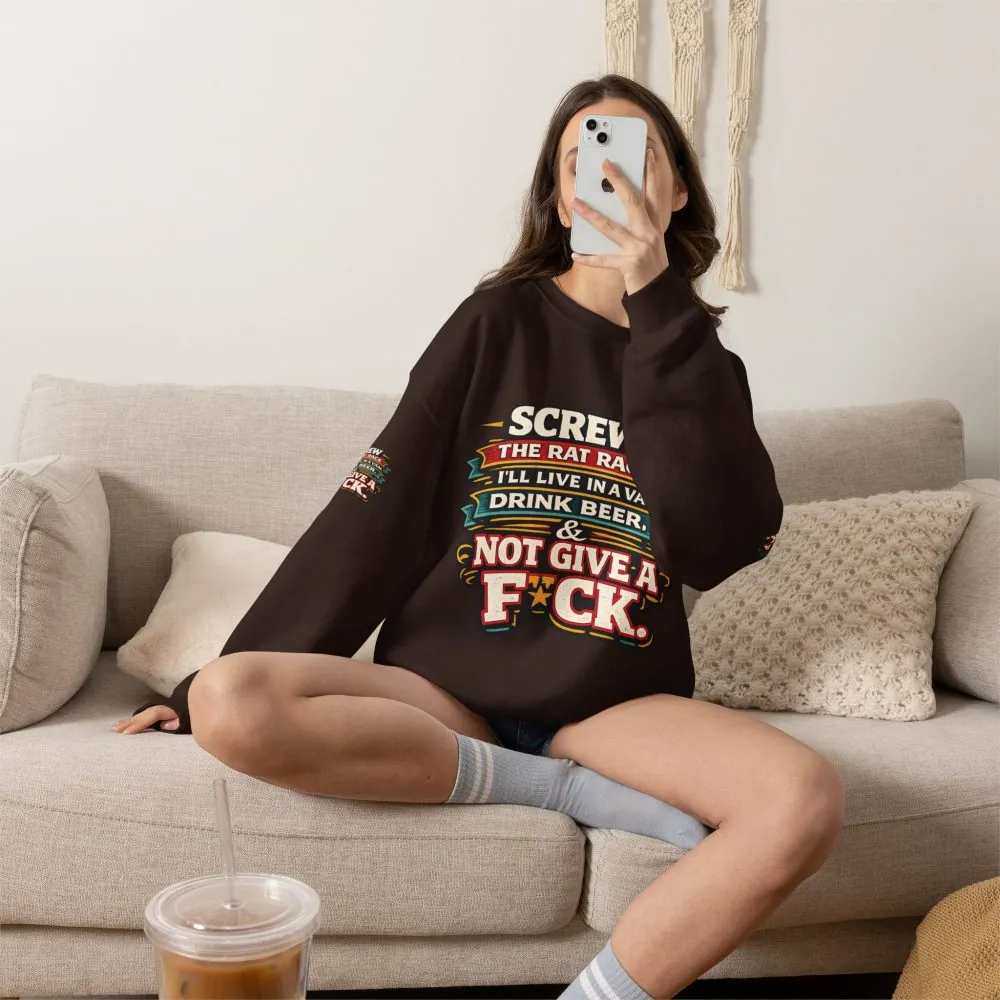 Unisex Heavy Blend™ Crewneck Sweatshirt — "Screw The Rat Race" Design F**K-Line