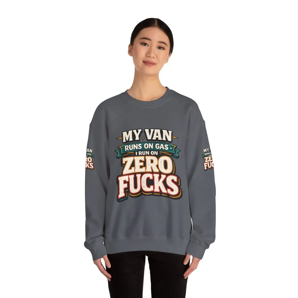 Unisex Heavy Blend™ Crewneck Sweatshirt — "My Van Runs On Gas" Design F**K-Line