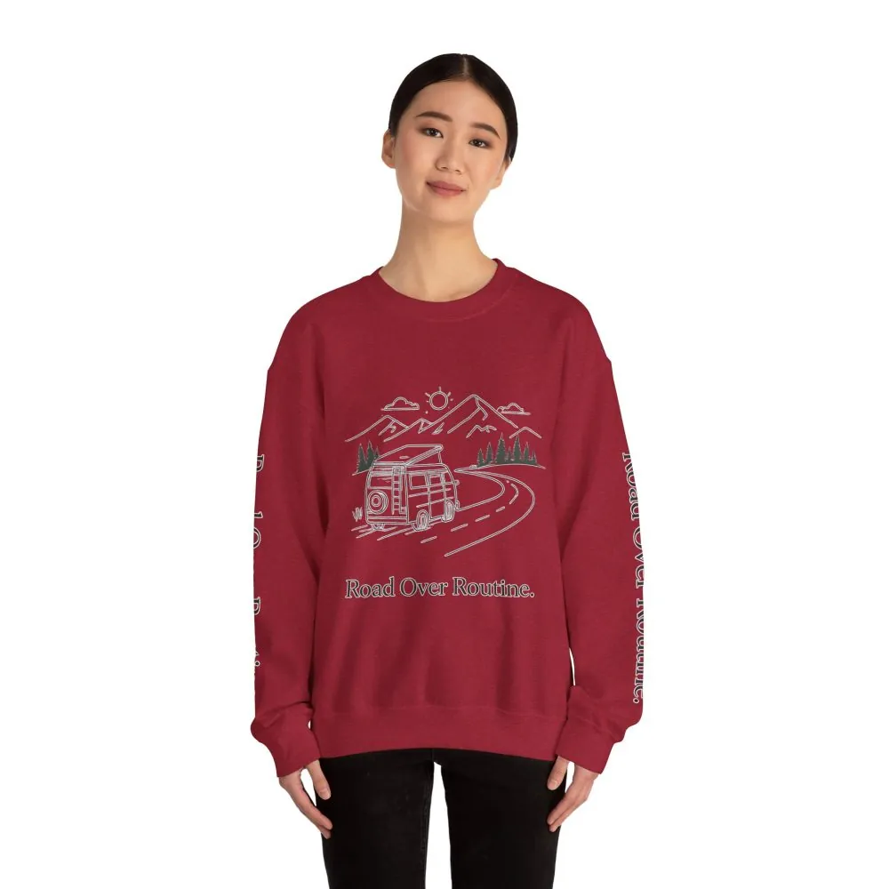 17164096239009183693_2048.jpeg Unisex Heavy Blend™ Crewneck Sweatshirt — "Road Over Routine" Design Minimal-Line