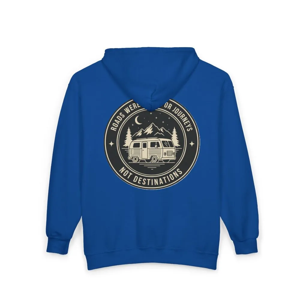17164110036836251392_2048.jpeg Zip Hoodie — "ROAD WHERE MADE FOR JOURNEYS-NOT DESTINATIONS"(Front + Back Printed) Camper Van Adventure Zip-Up