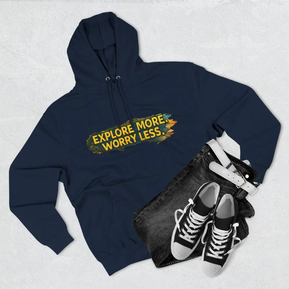 Three-Panel Fleece Hoodie - "Explore More Worry Less" Design Cubic-Line