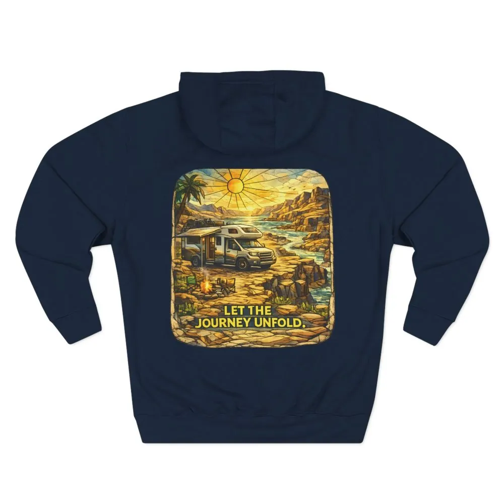 Three-Panel Fleece Hoodie - "Let The Journey Unfold" Design Cubic-Line