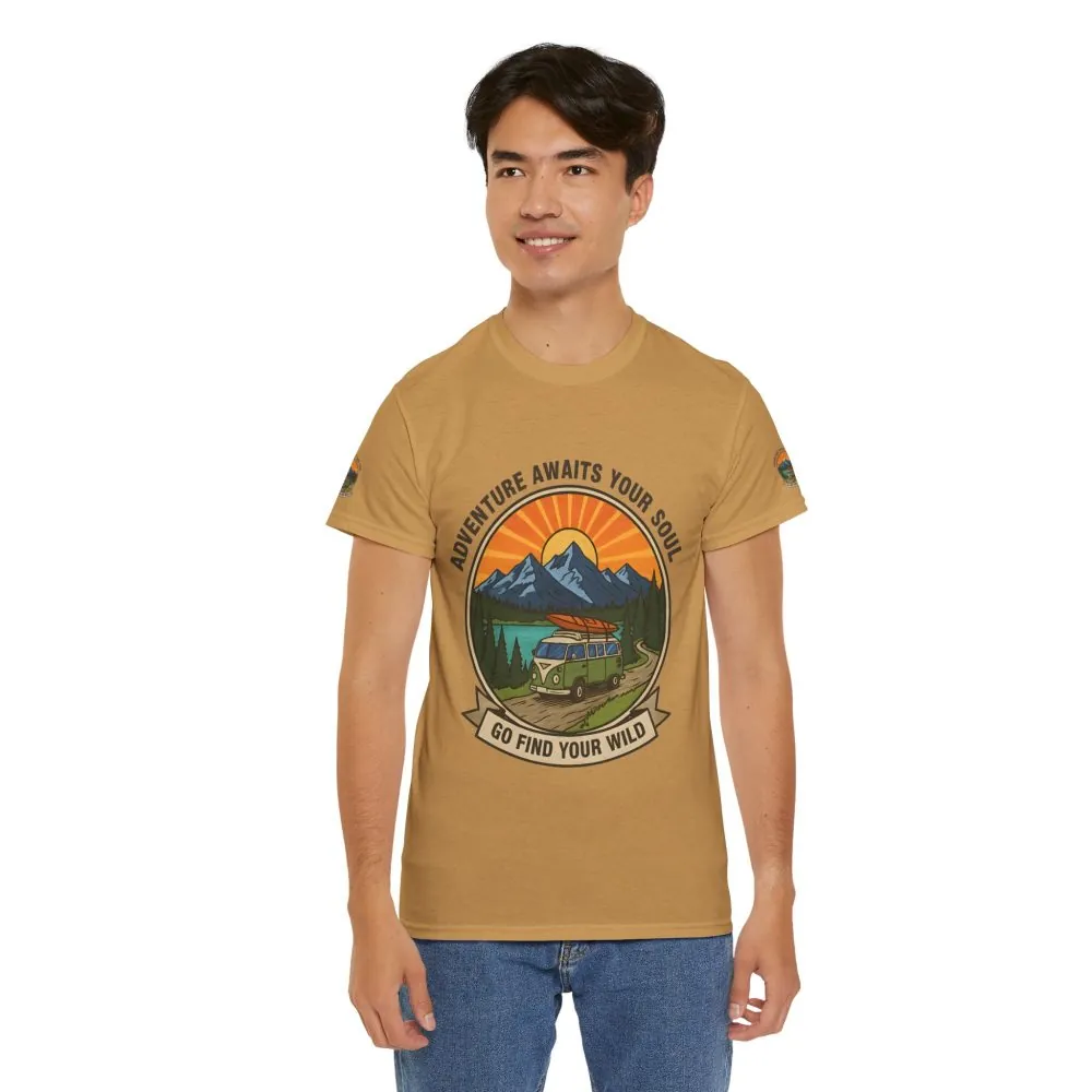17183113322280108006_2048.jpeg Unisex Heavy Cotton Tee — “Adventure Awaits Your Soul: Go Find Your Wild” Van & Mountain Graphic