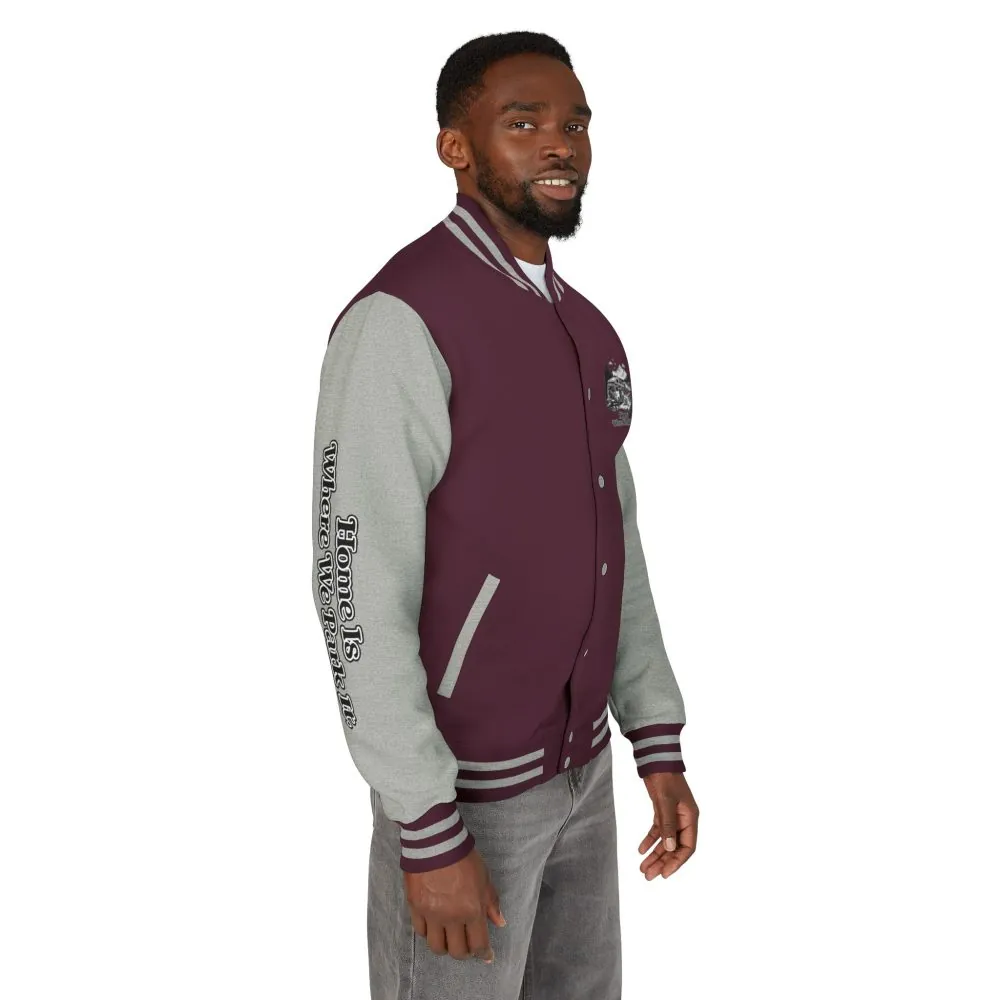 17185259002531792226_2048.jpeg Unisex Heavyweight Letterman Jacket — "Home Is Where You Park It" Travel Varsity Coat