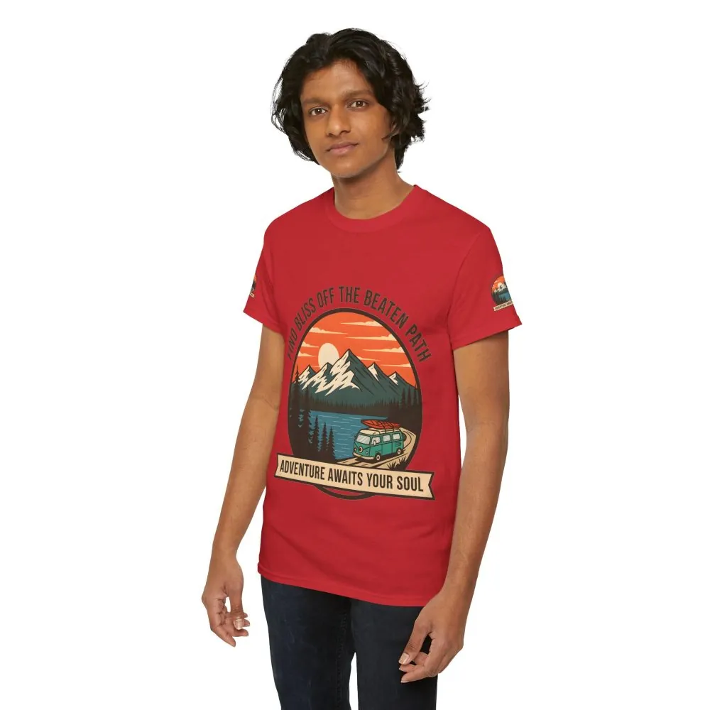Unisex Heavy Cotton Tee — "Find Bliss Off the Beaten Path" Mountain & Camper T‑Shirt