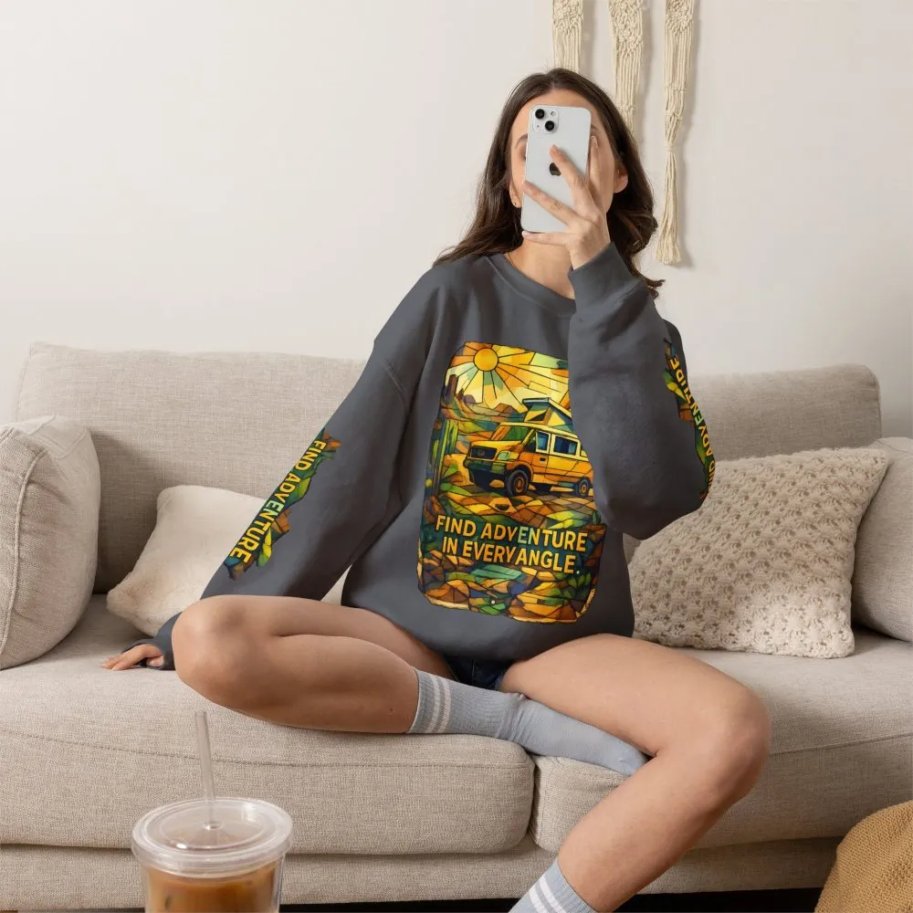 17199039792291154257_2048.jpeg Unisex Heavy Blend™ Crewneck Sweatshirt — "Find Adventure In Every Corner" Design Cubic-Line