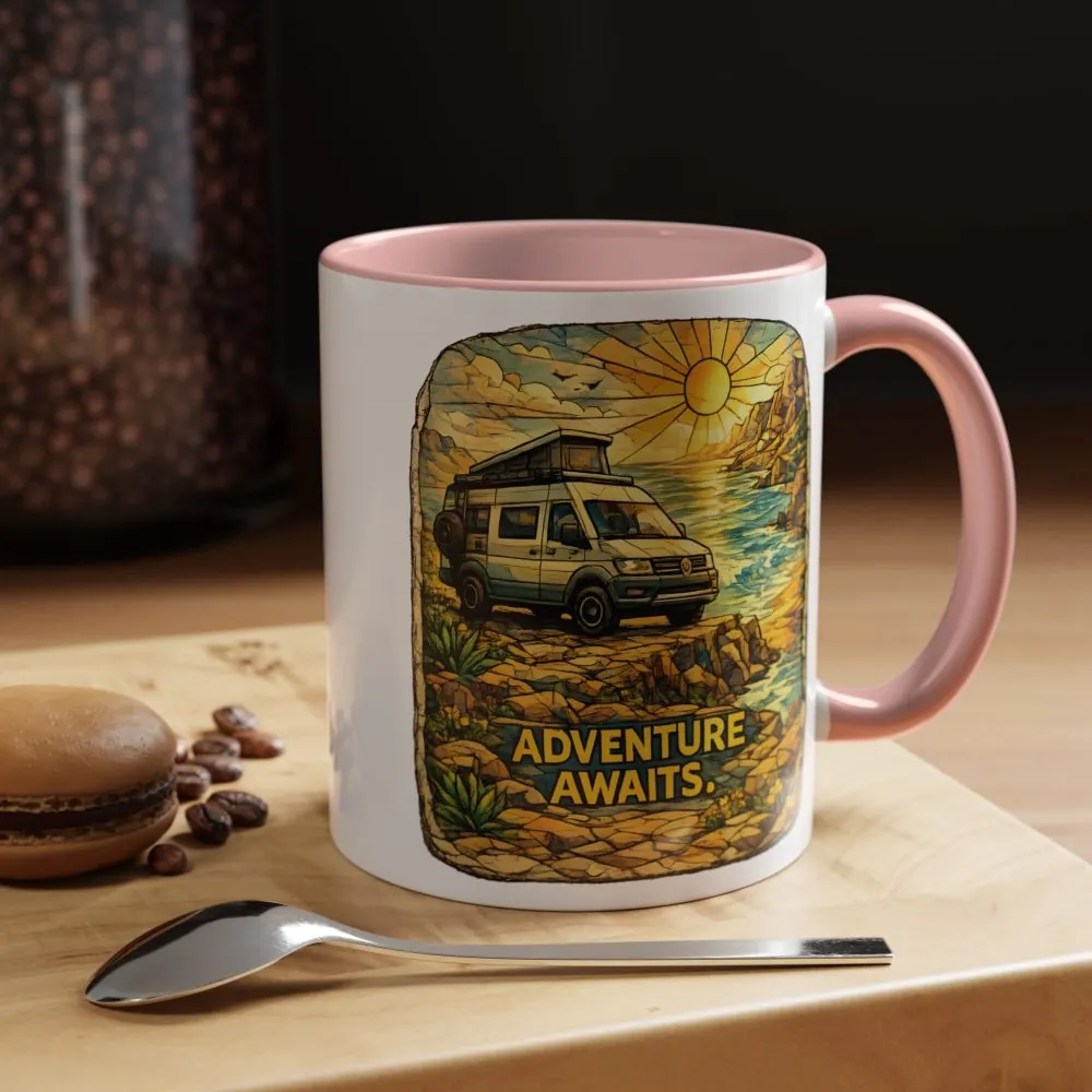 Accent Coffee Mug (11, 15oz) — "Adventure Awaits" Design Cubic-Line