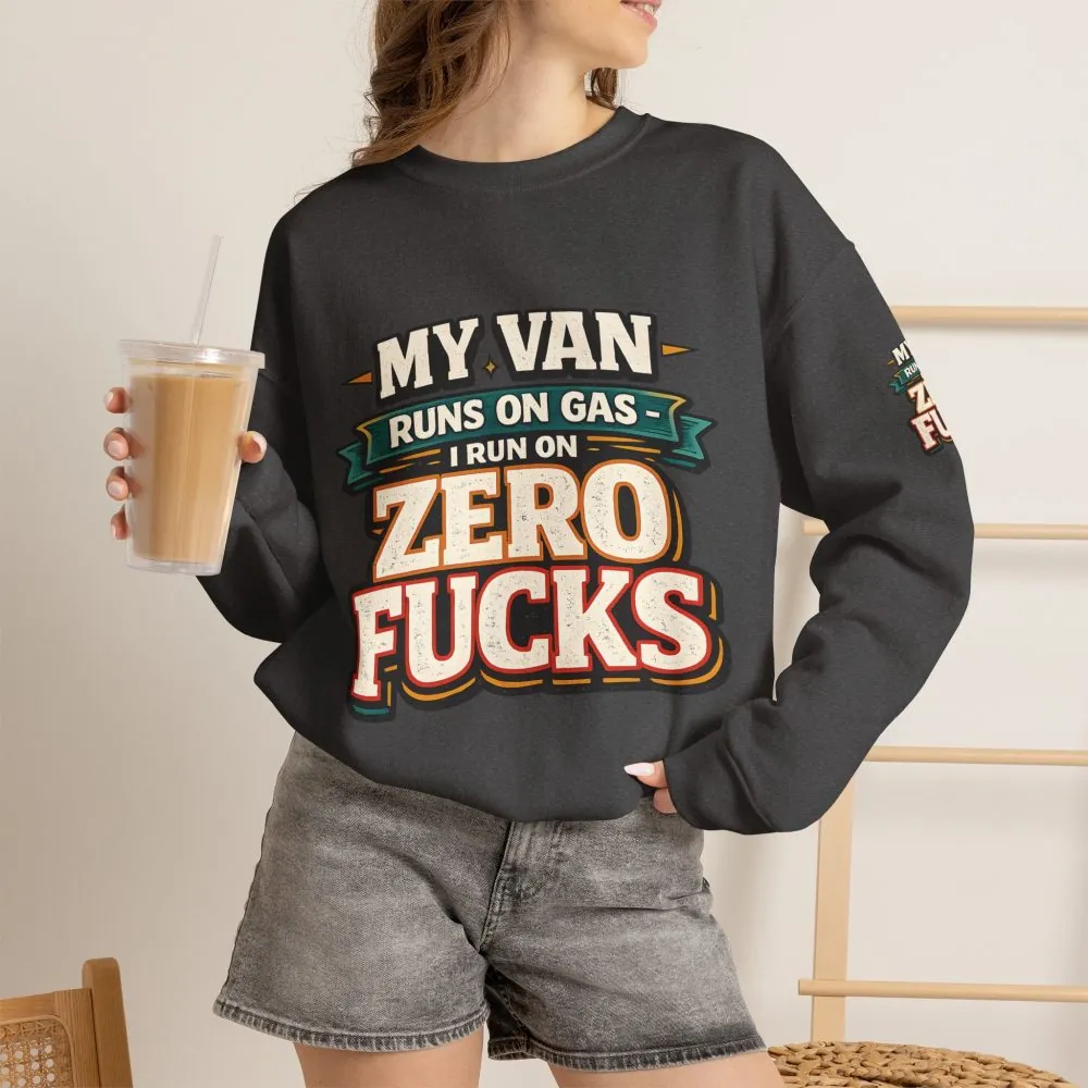 Unisex Heavy Blend™ Crewneck Sweatshirt — "My Van Runs On Gas" Design F**K-Line