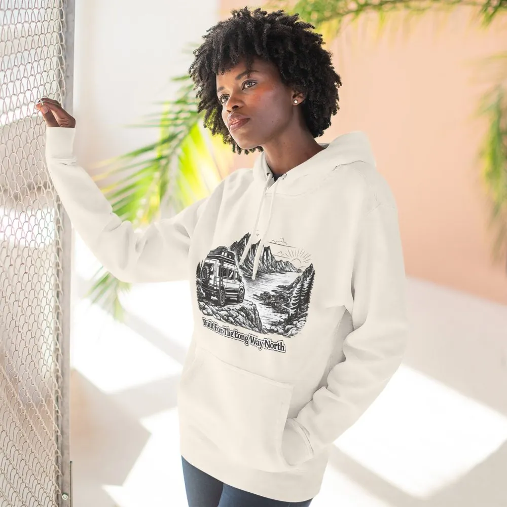 17232126790734708777_2048.jpeg Three-Panel Fleece Hoodie - "Built For The Long Way North" Design Minimal-Line