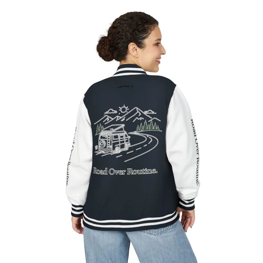 Unisex Heavyweight Letterman Jacket — "Road Over Routine" Travel Varsity Coat