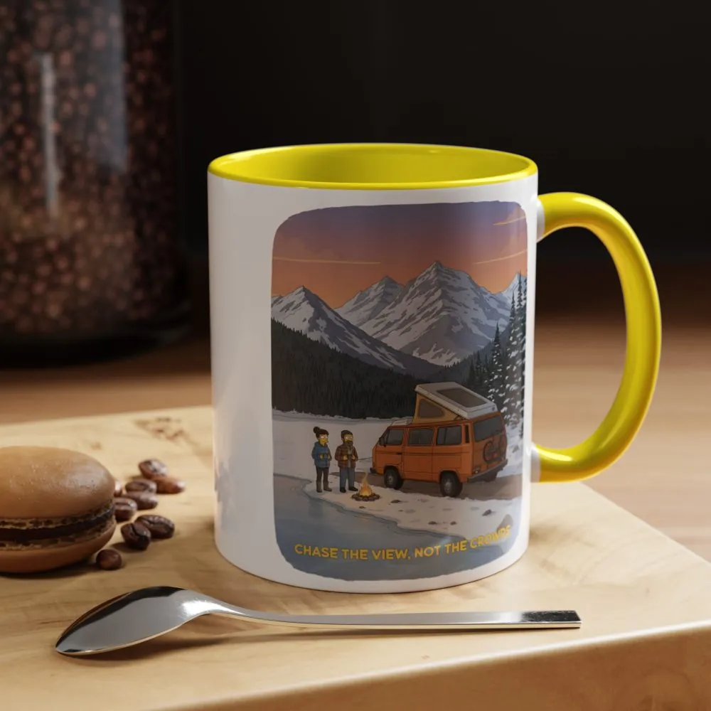 Accent Coffee Mug (11, 15oz) — "Chase The Views-Not The Crowds"" Design Sitcom-Line