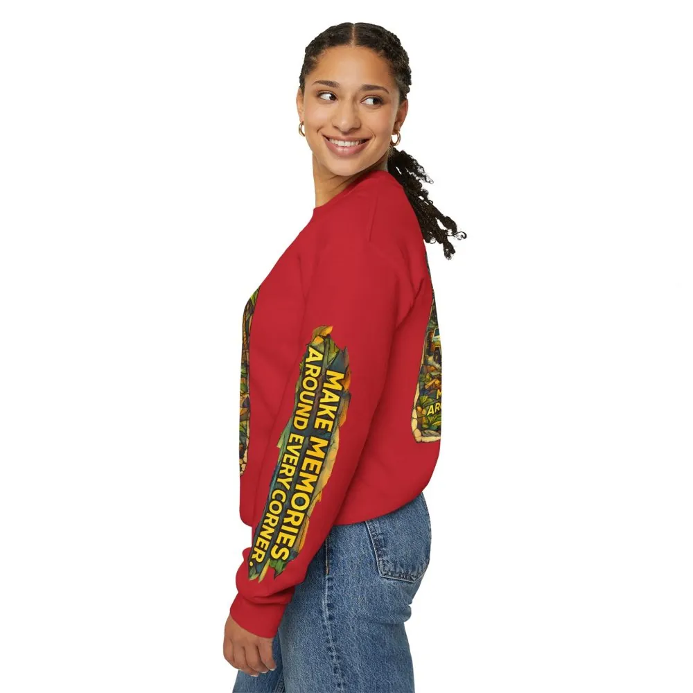 Unisex Heavy Blend™ Crewneck Sweatshirt — "Make Memories Around Every Corner" Design Cubic-Line