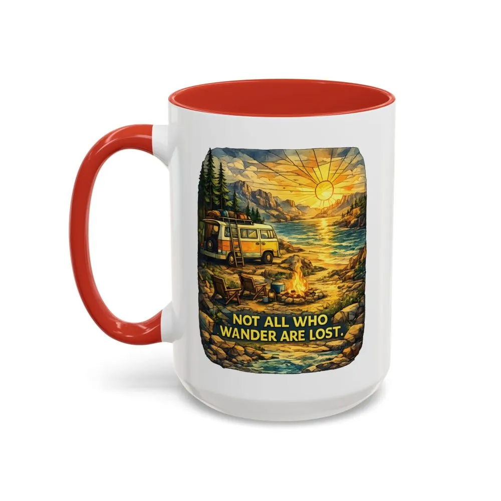 Accent Coffee Mug (11, 15oz) — "Not All Who Wander Are Lost" Design Cubic-Line