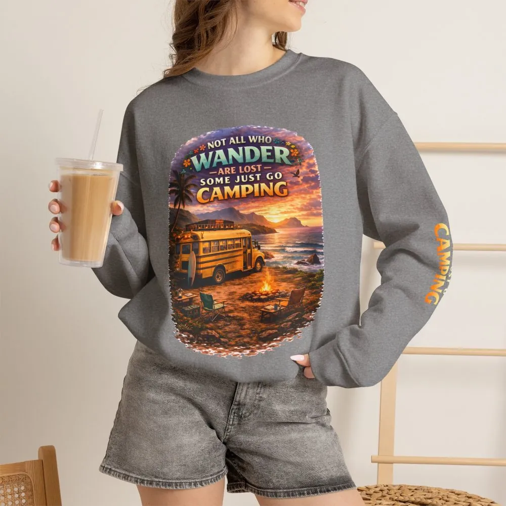 Unisex Heavy Blend™ Crewneck Sweatshirt — "Not All Who Wander Are Lost" Design Scenic-Line