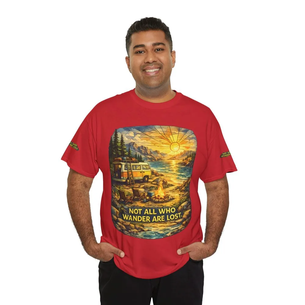 Unisex Heavy Cotton Tee — "Not All Who Wander Are Lost " Design Cubic-Line