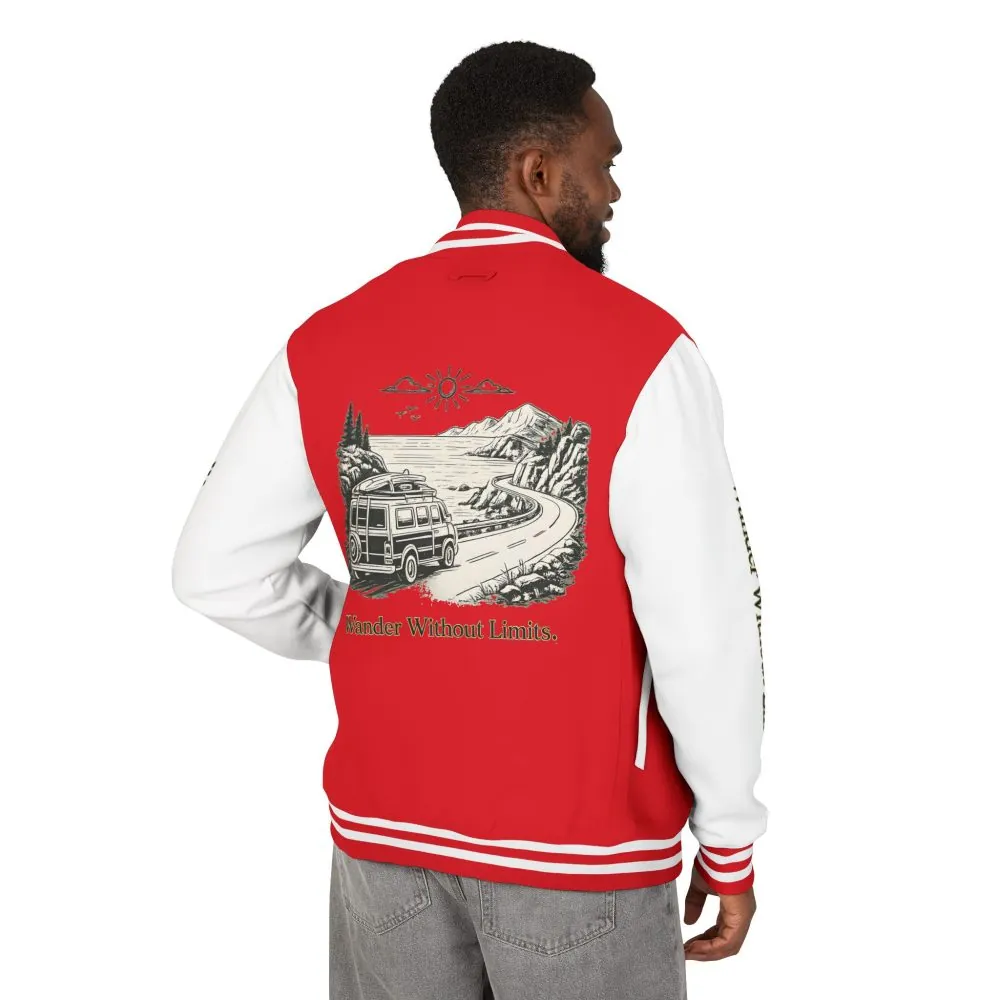 Unisex Heavyweight Letterman Jacket — "Wander Without Limits" Travel Varsity Coat