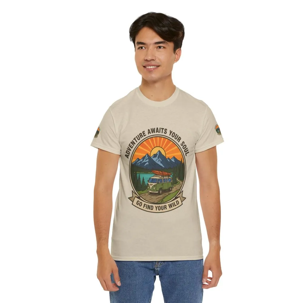17330340709408566467_2048.jpeg Unisex Heavy Cotton Tee — “Adventure Awaits Your Soul: Go Find Your Wild” Van & Mountain Graphic