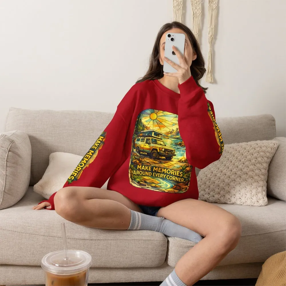 Unisex Heavy Blend™ Crewneck Sweatshirt — "Make Memories Around Every Corner" Design Cubic-Line