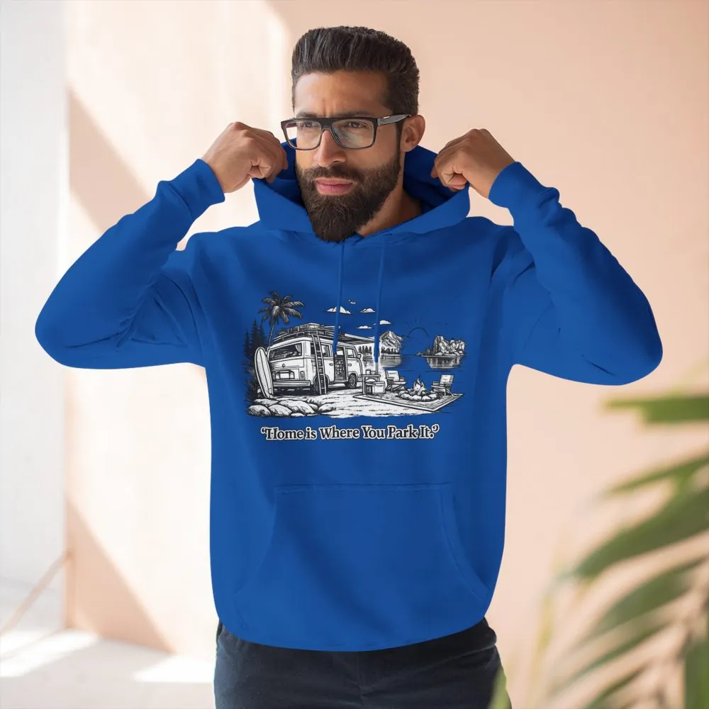 17337118785843936628_2048.jpeg Three-Panel Fleece Hoodie - "Home Is Where You Park It" Design Minimal-Line