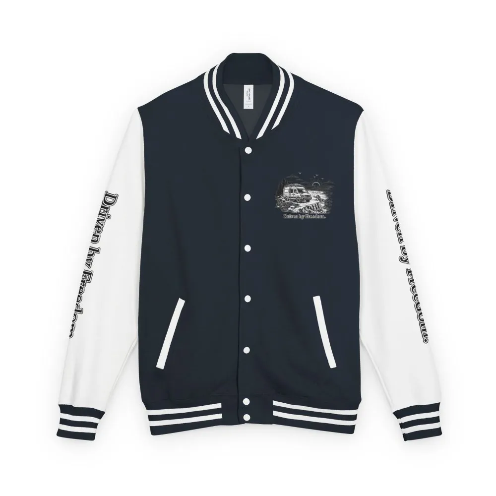17346971639303093589_2048.jpeg Unisex Heavyweight Letterman Jacket — "Driven By freedom" Travel Varsity Coat