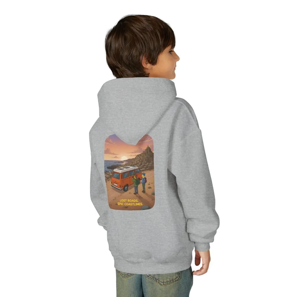 17357198849158654631_2048.jpeg Youth Hoodie(Gildan) – "Lost Roads Epic Coastlines" (Design Sitcom-Line)