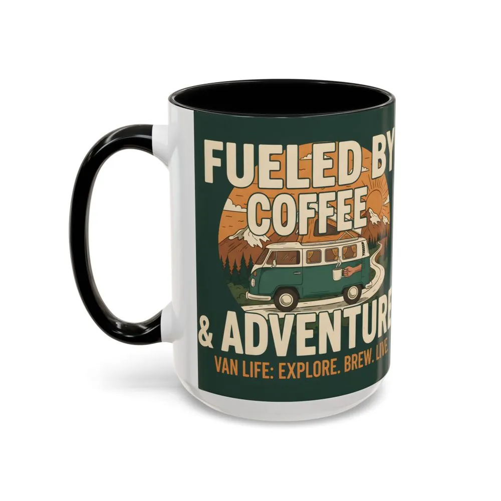 Accent Coffee Mug (11, 15oz) — "Fueled by Coffee & Adventure"