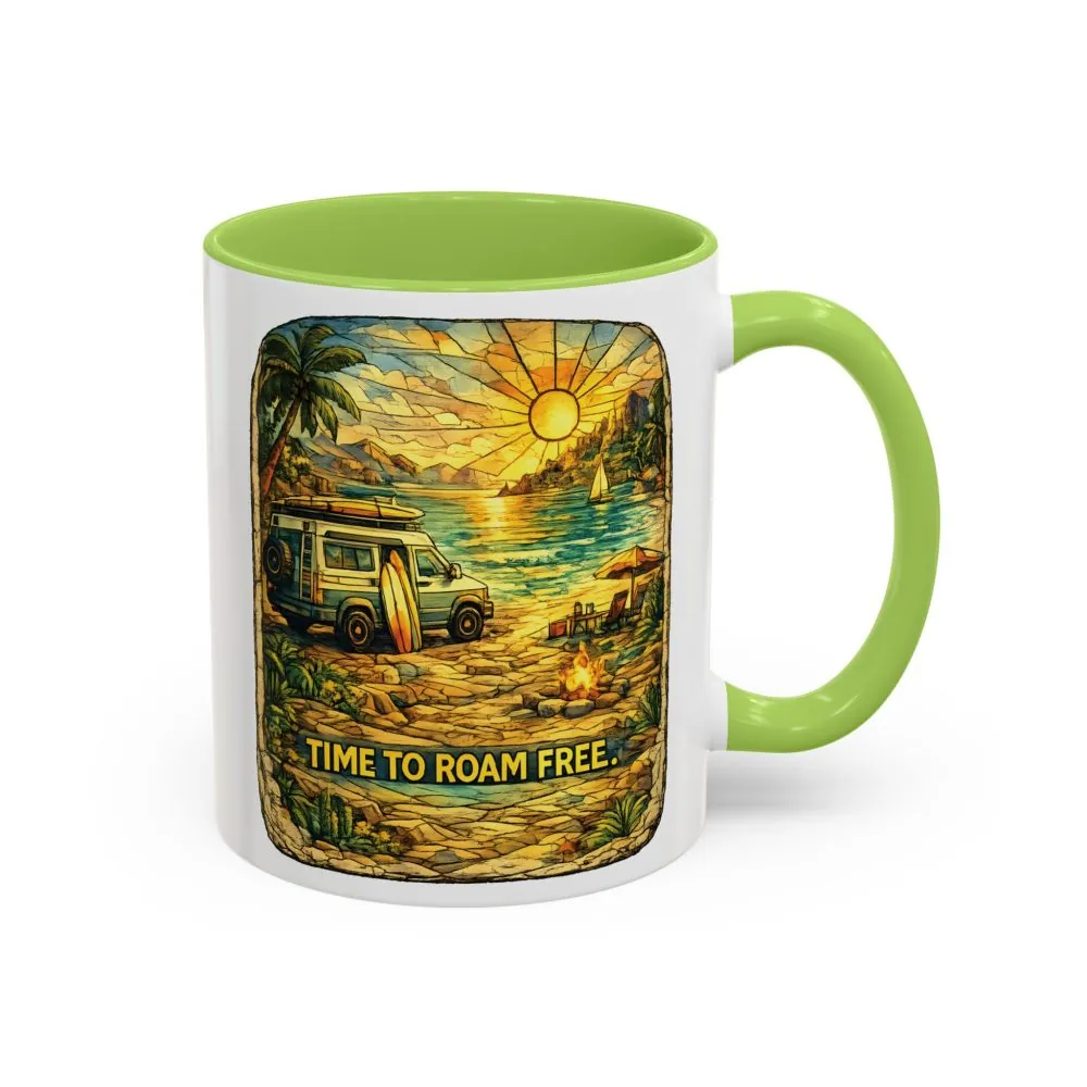 Accent Coffee Mug (11, 15oz) — "Time To Roam Free" Design Cubic-Line