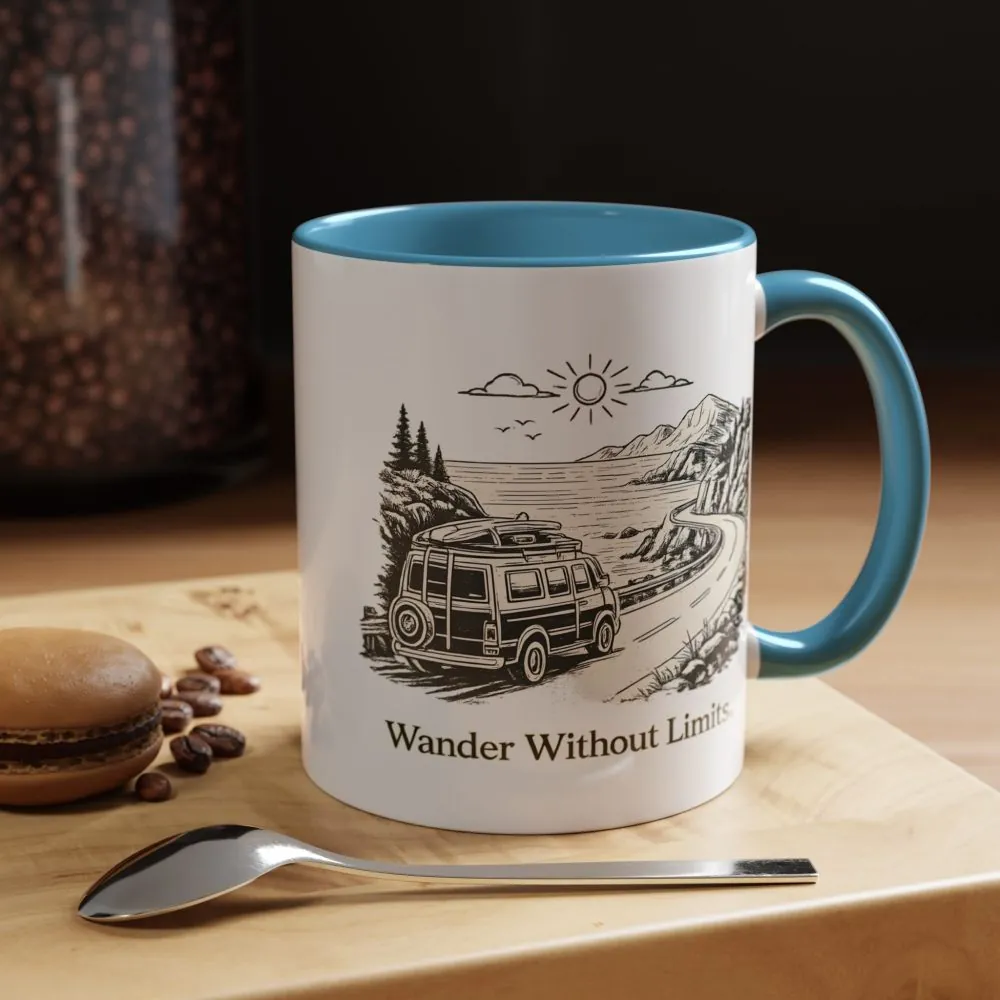 Accent Coffee Mug (11, 15oz) — "Wander Without Limits" Design Minimal-Line