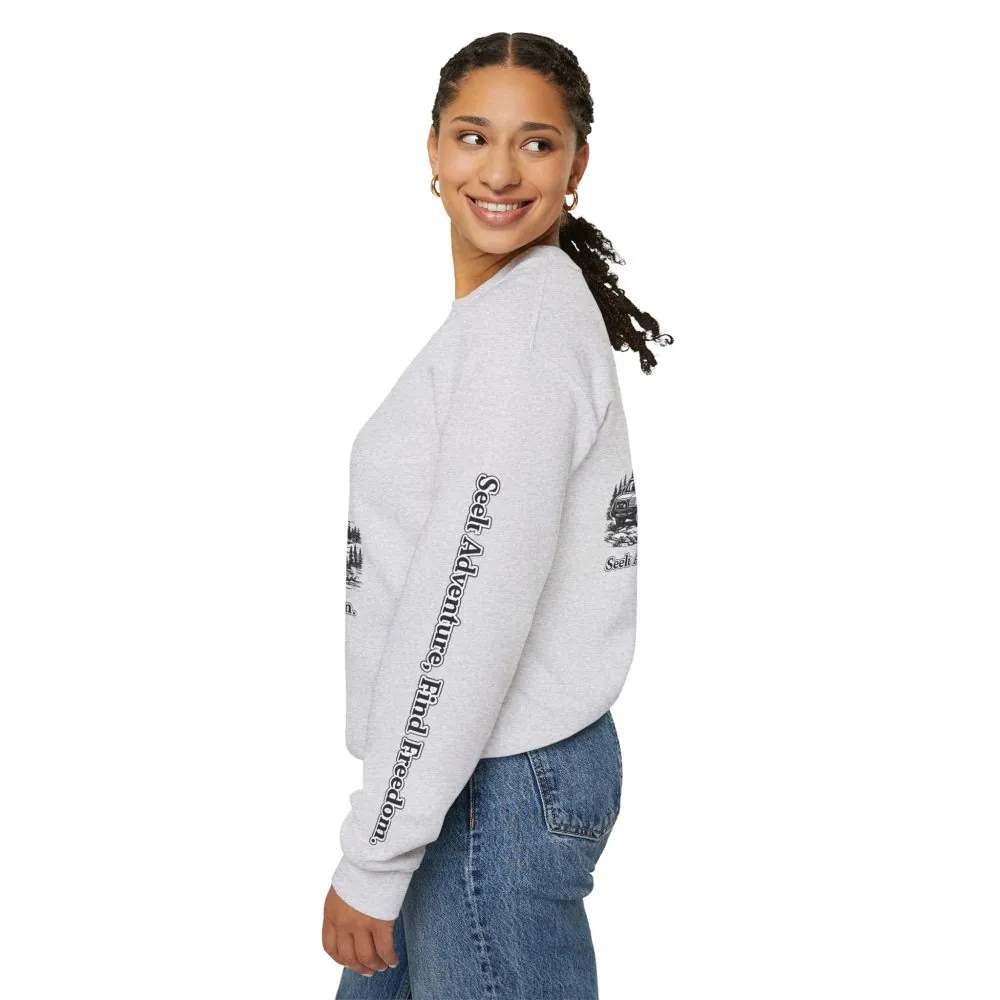 17389148621450362948_2048.jpeg Unisex Heavy Blend™ Crewneck Sweatshirt — "Seek Adventure, Find Freedom" Design Minimal-Line