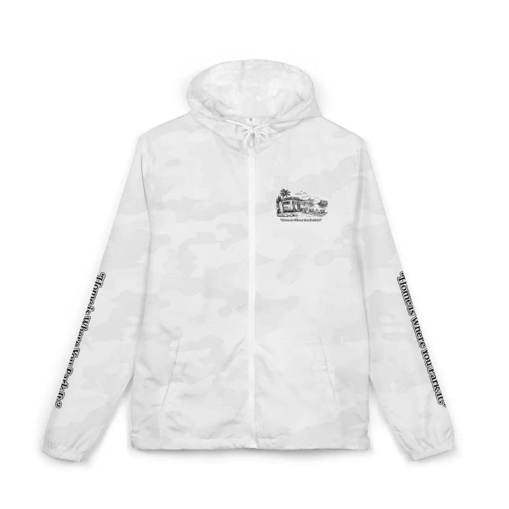 Unisex Full-Zip Windbreaker Jacket — "Home Is Where You Park It" (Design "Minimal-Line")