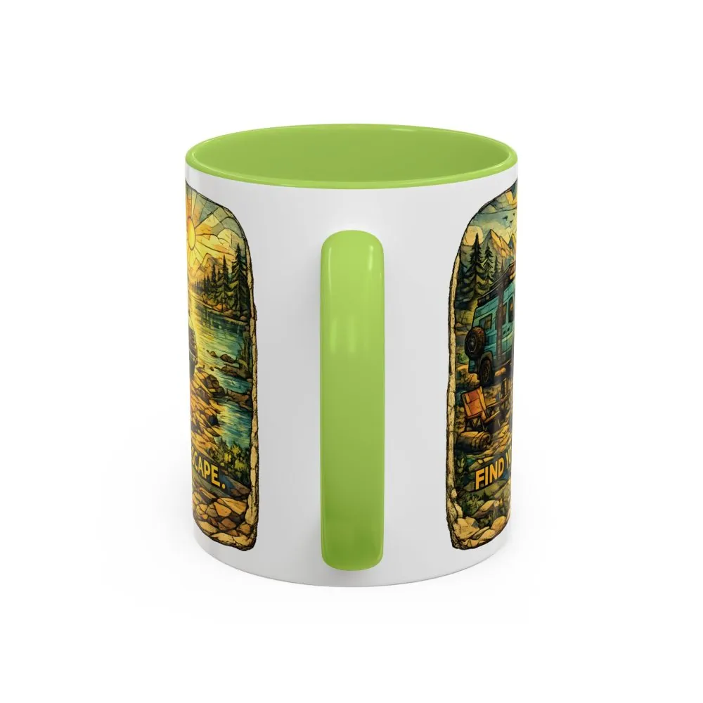 1739128647294207453_2048.jpeg Accent Coffee Mug (11, 15oz) — "Find Your Escape" Design Cubic-Line