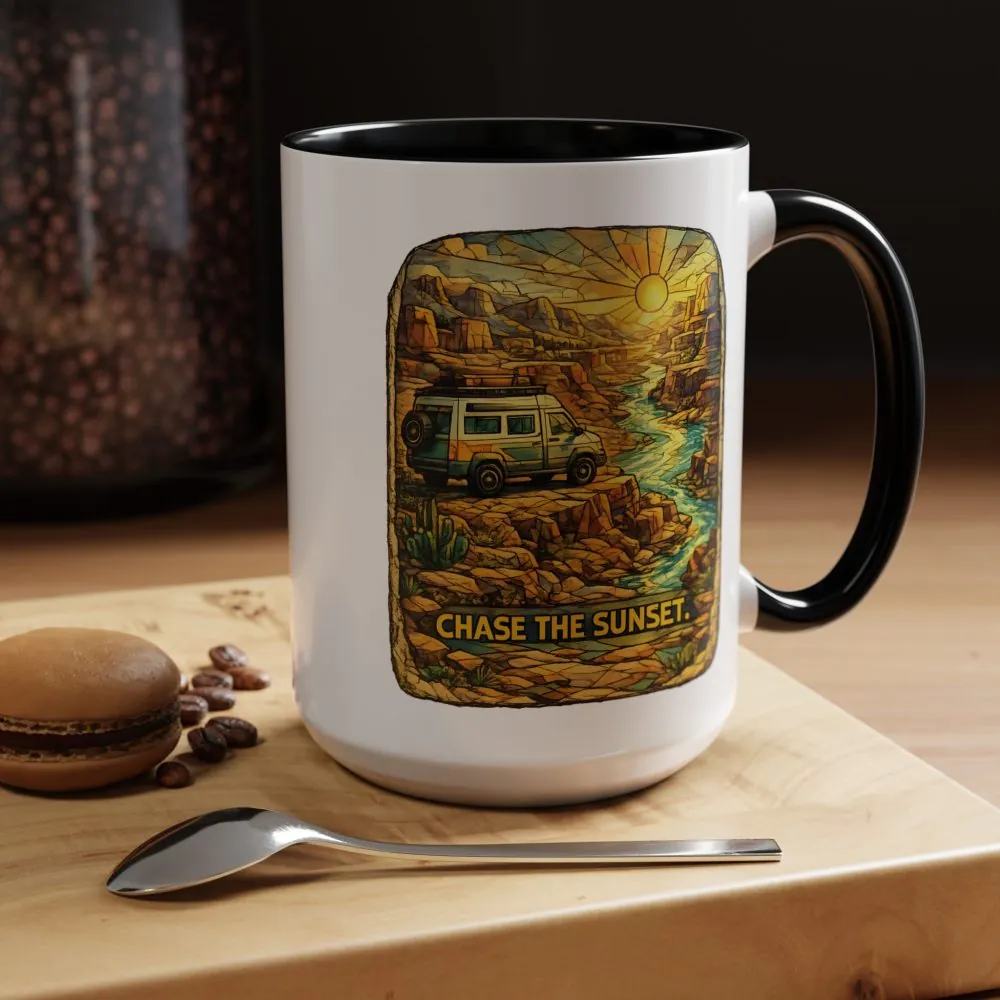 Accent Coffee Mug (11, 15oz) — "Chase The Sunset" Design Cubic-Line