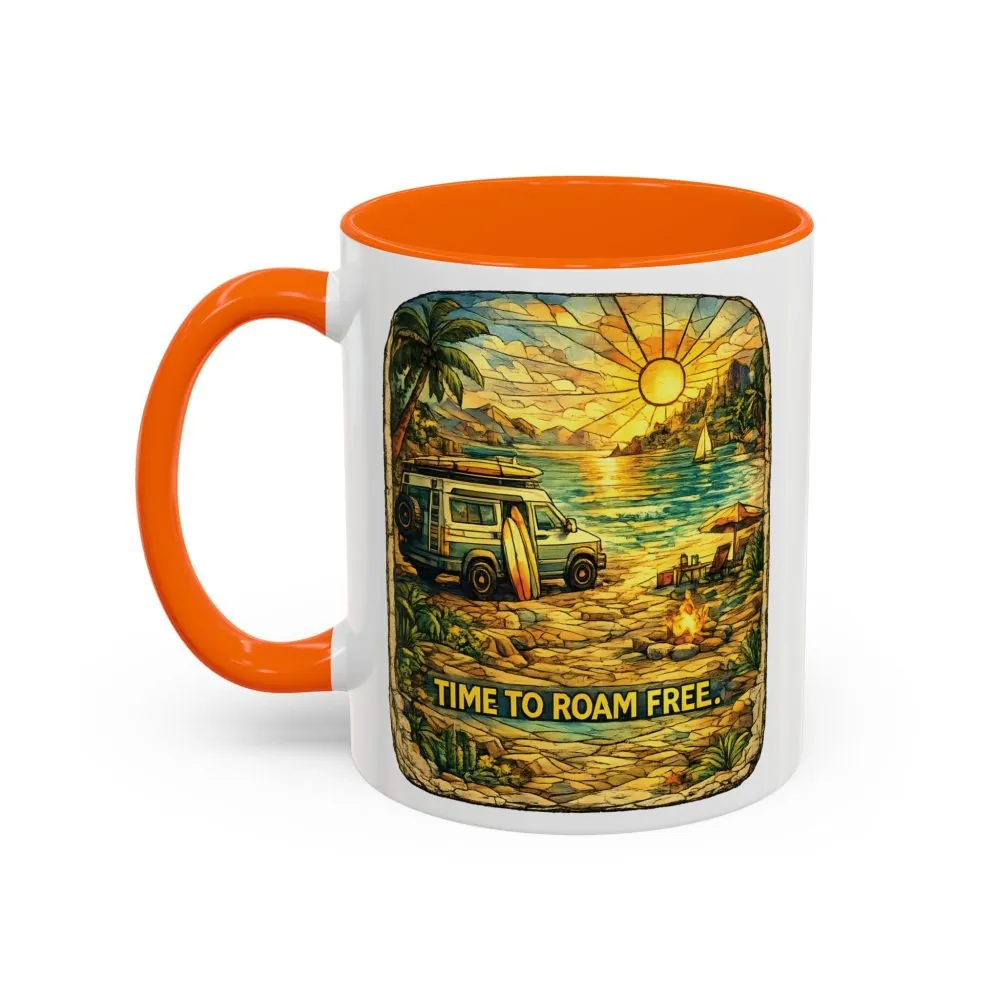 Accent Coffee Mug (11, 15oz) — "Time To Roam Free" Design Cubic-Line