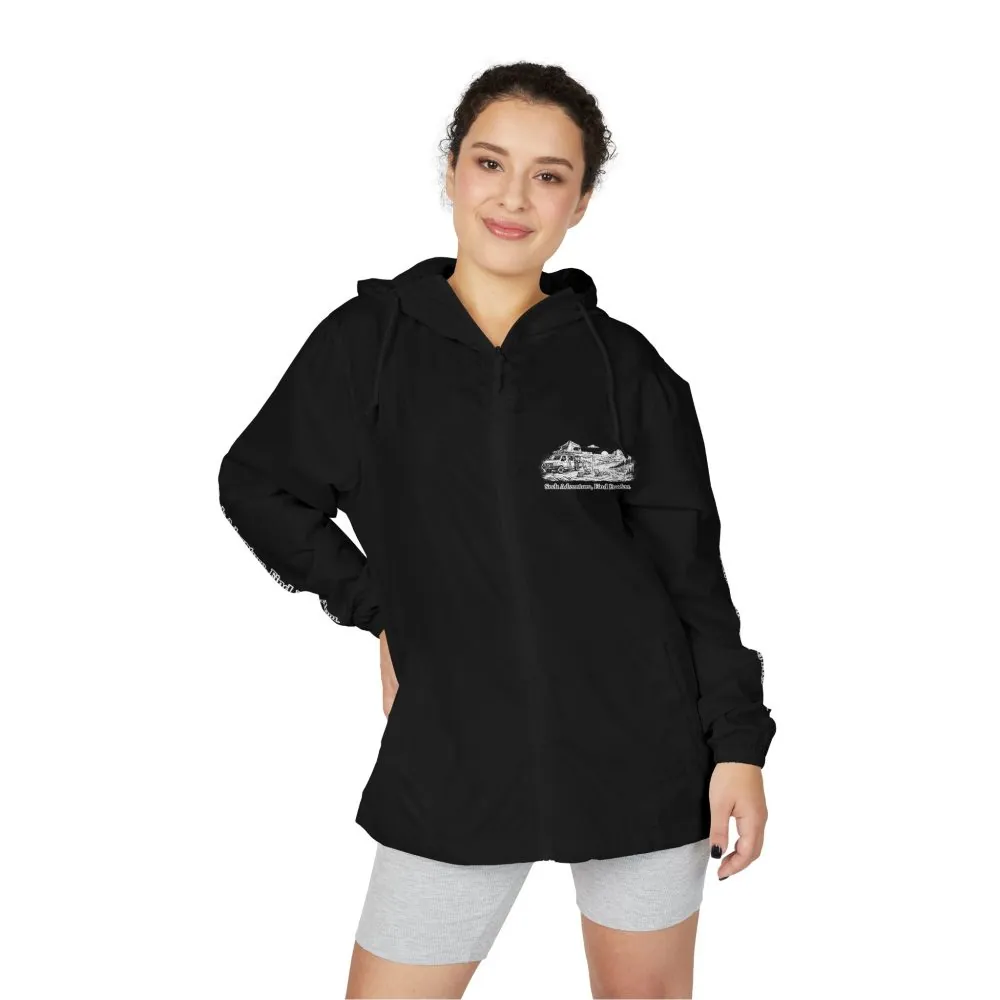 1741201000233646335_2048.jpeg Unisex Full-Zip Windbreaker Jacket — "Seek Adventure, Find Freedom" (Design "Minimal-Line")